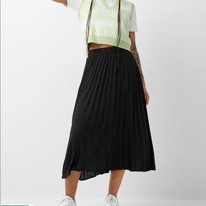 Black pleated a-line midi skirt